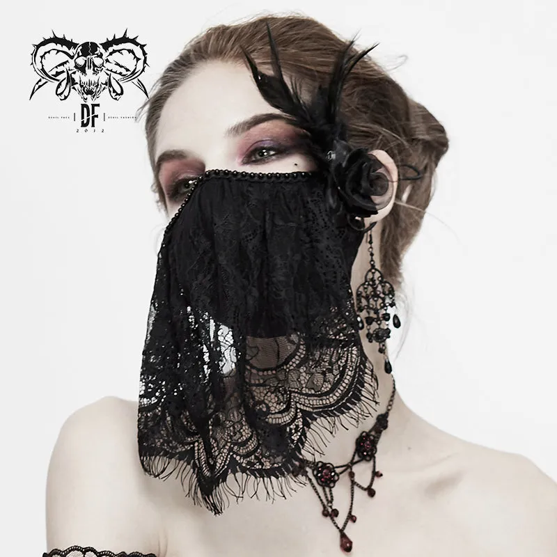 MK025 mysterious sexy ladies floral gothic cotton mask with eyelash lace veil