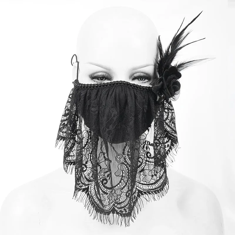 MK025 mysterious sexy ladies floral gothic cotton mask with eyelash lace veil