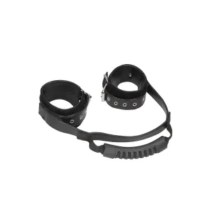 Ouch Bonded Leather Wrist Cuffs With Handle Black