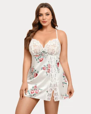 Plus Size Lingerie Floral Satin Nightgown