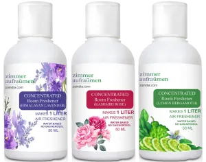 Room Air Freshener Concentrate (makes 3 Liters Freshener) - Natural Essential Oil Based (Lavender Rose Lemon) with Reusable Spray Bottle. For Bedroom, livingroom, Bathroom and cooler perfume