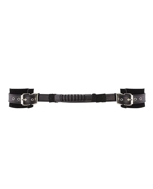 Shots Ouch Black & White Bonded Leather Hand Cuffs W/handle