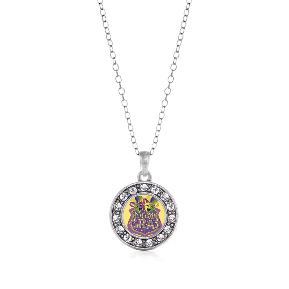 Silver Mardi Gras Masks Circle Charm Classic Necklace