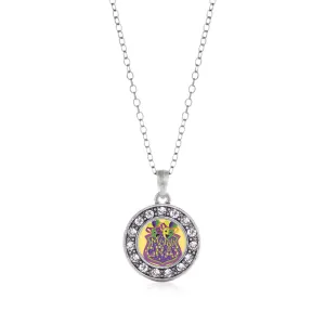 Silver Mardi Gras Masks Circle Charm Classic Necklace