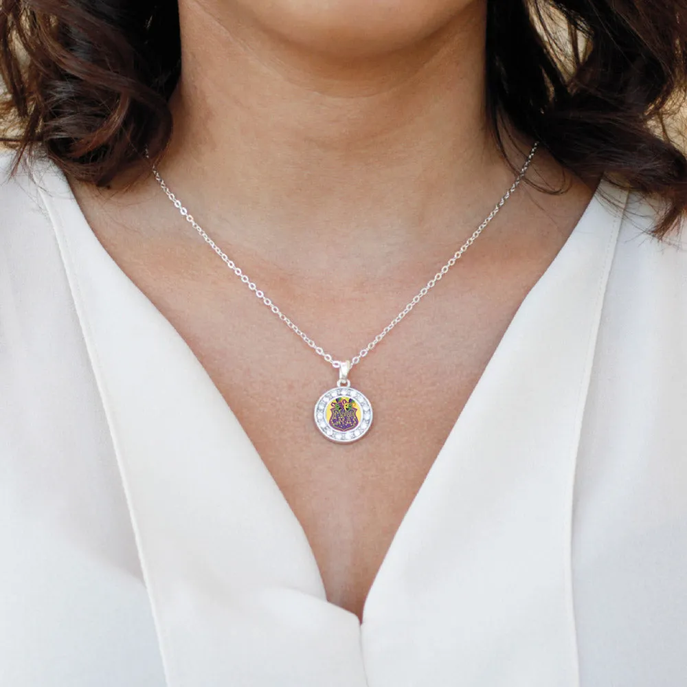 Silver Mardi Gras Masks Circle Charm Classic Necklace