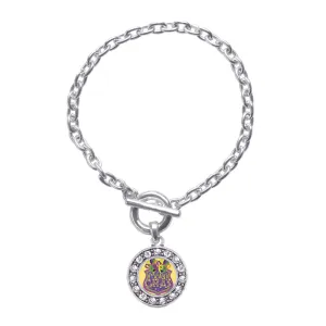 Silver Mardi Gras Masks Circle Charm Toggle Bracelet