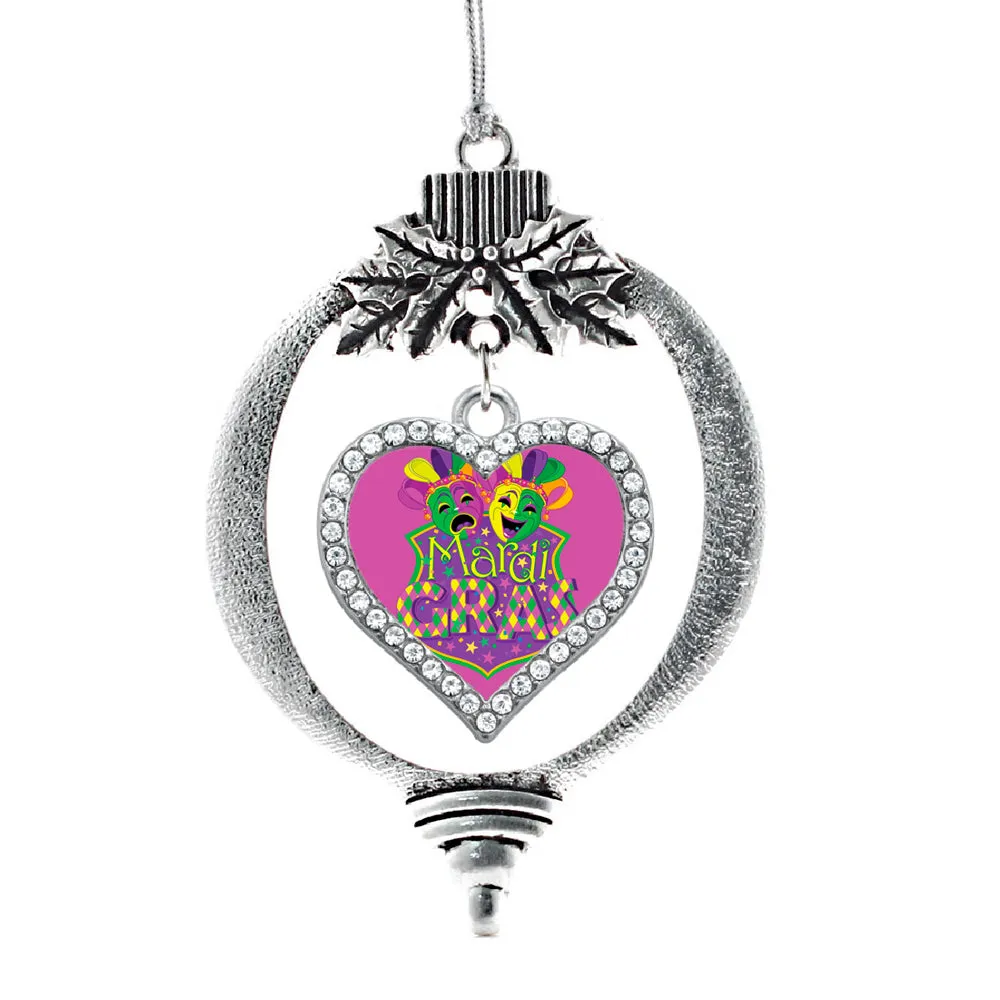 Silver Mardi Gras Masks Open Heart Charm Holiday Ornament