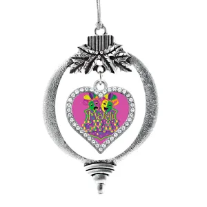 Silver Mardi Gras Masks Open Heart Charm Holiday Ornament