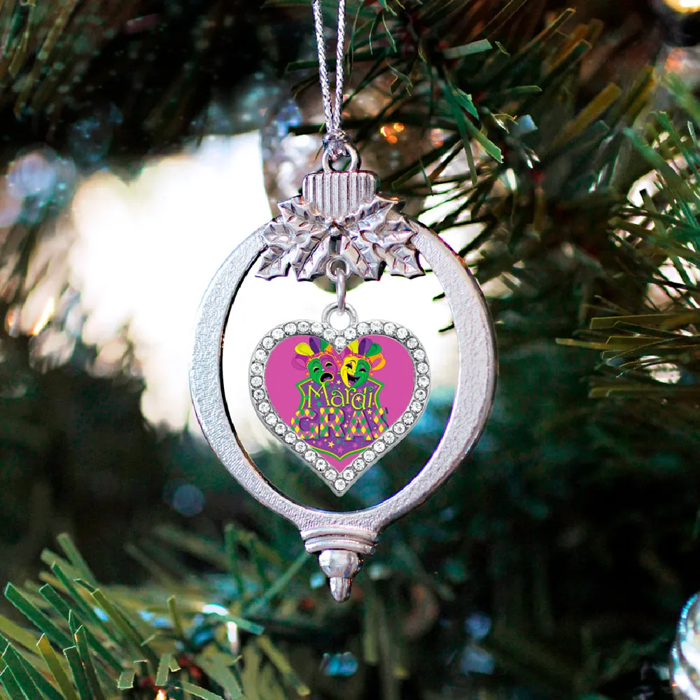 Silver Mardi Gras Masks Open Heart Charm Holiday Ornament