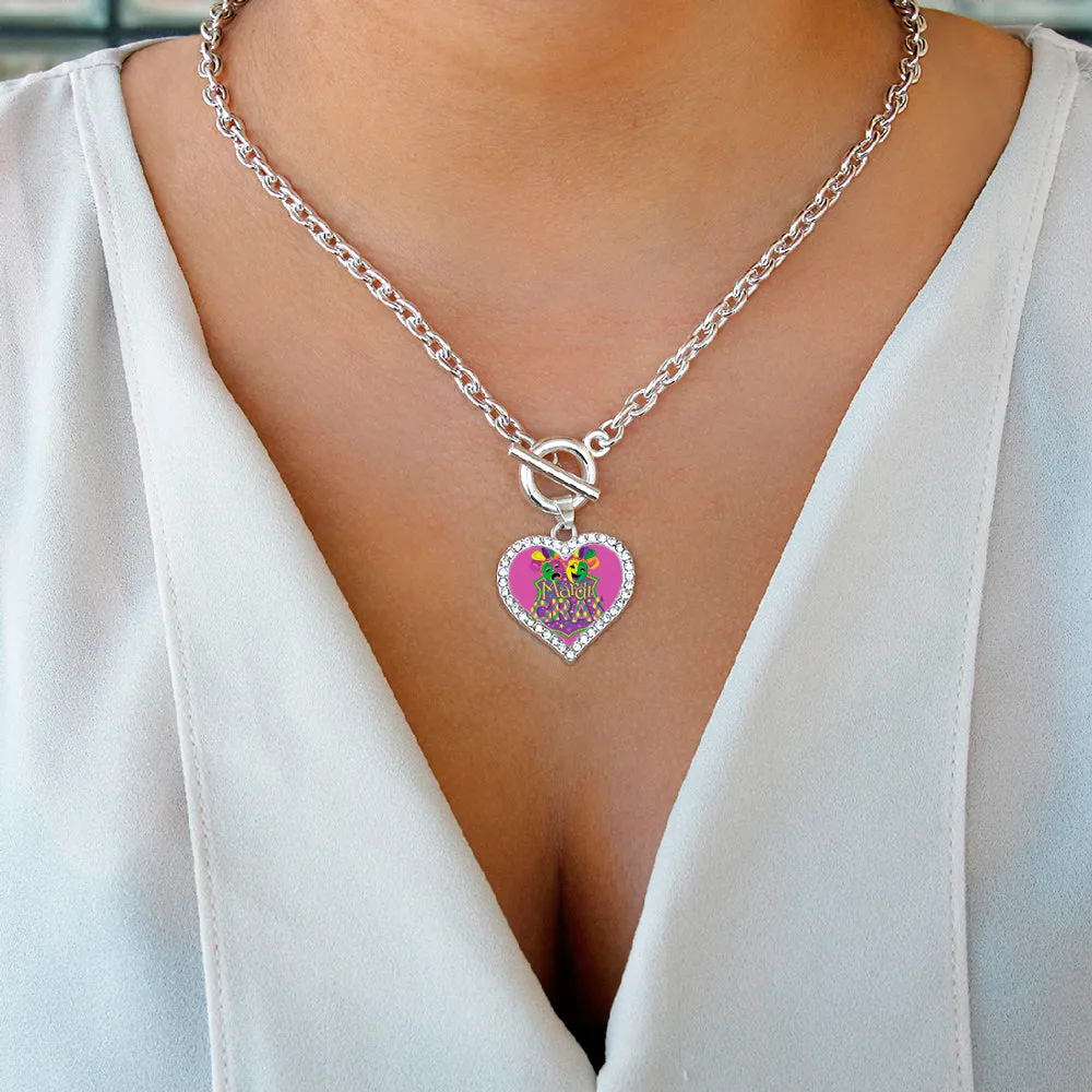 Silver Mardi Gras Masks Open Heart Charm Toggle Necklace