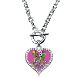 Silver Mardi Gras Masks Open Heart Charm Toggle Necklace