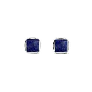 Sterling Silver Sodalite Designer Square Stud Earrings