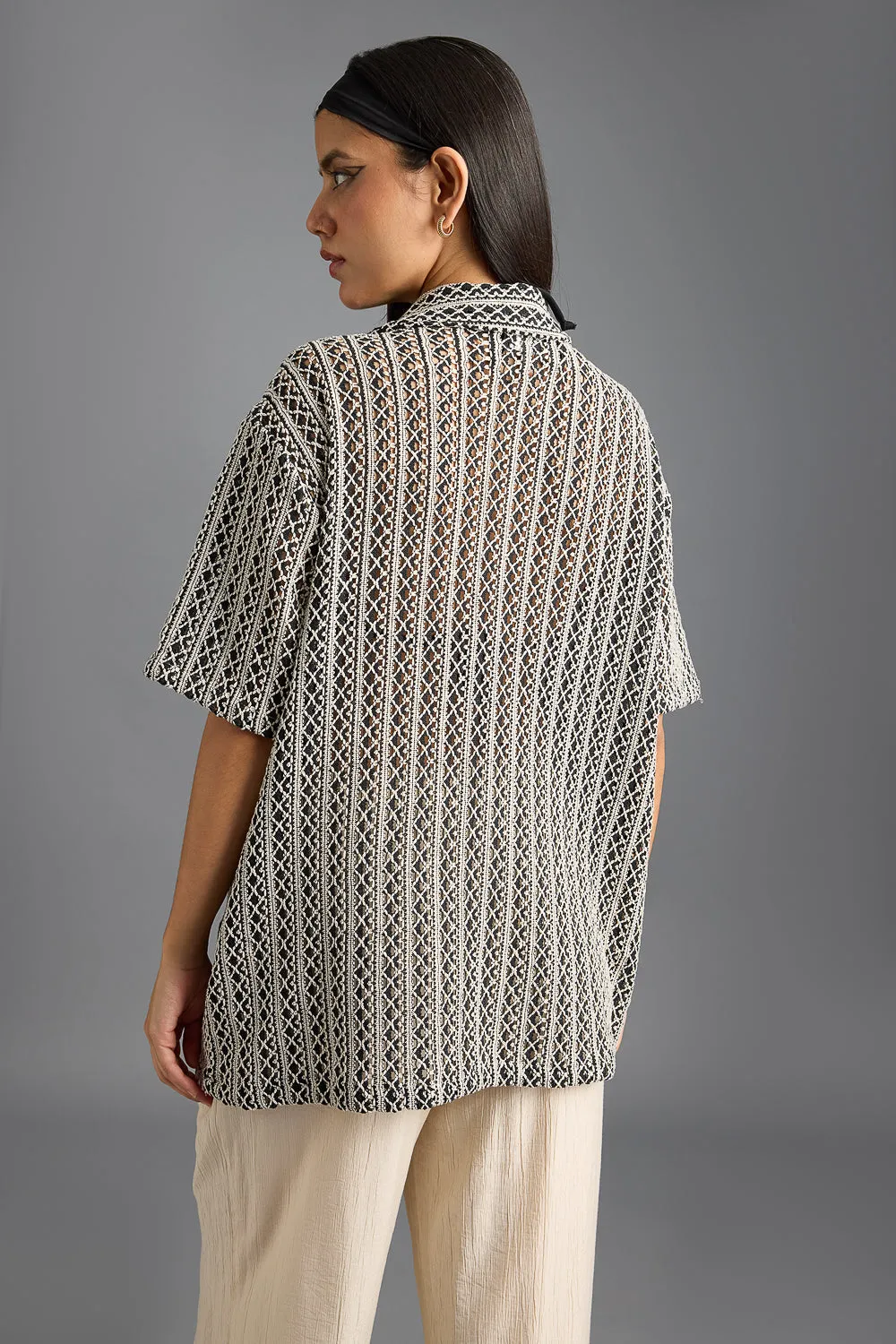 Textured Crochet Monochromic Women's Shirt