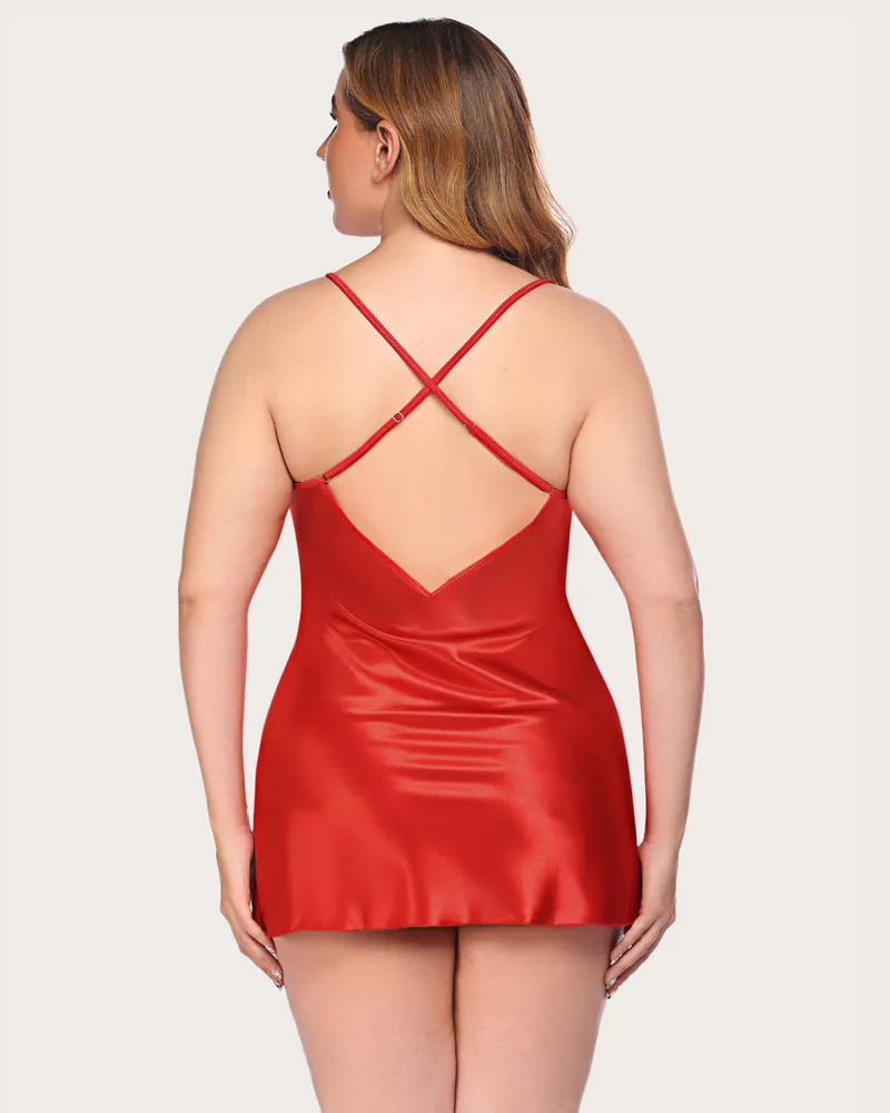 V Neck Nightwear Satin Sleepwear Lace Chemise