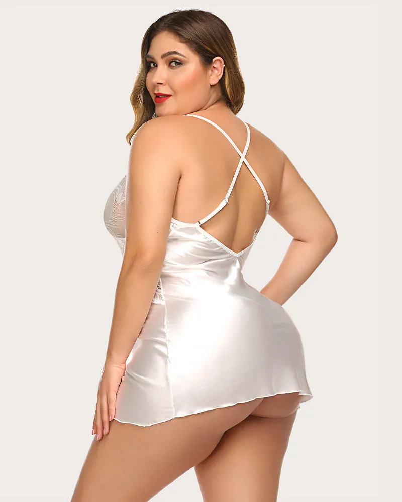 V Neck Nightwear Satin Sleepwear Lace Chemise