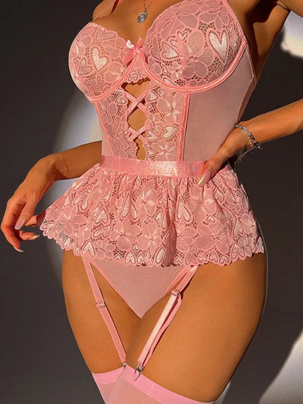 Women's Sexy Lace Fitted Backless Lingerie Bodysuit